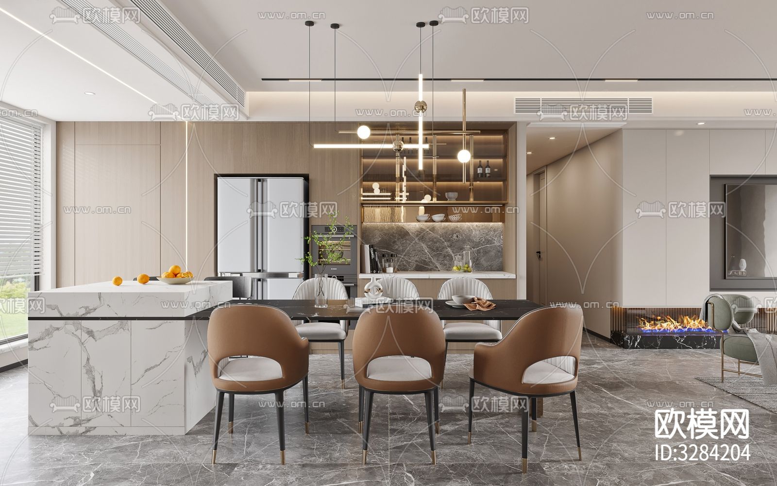 现代客餐厅效果图下载（渲染图7）