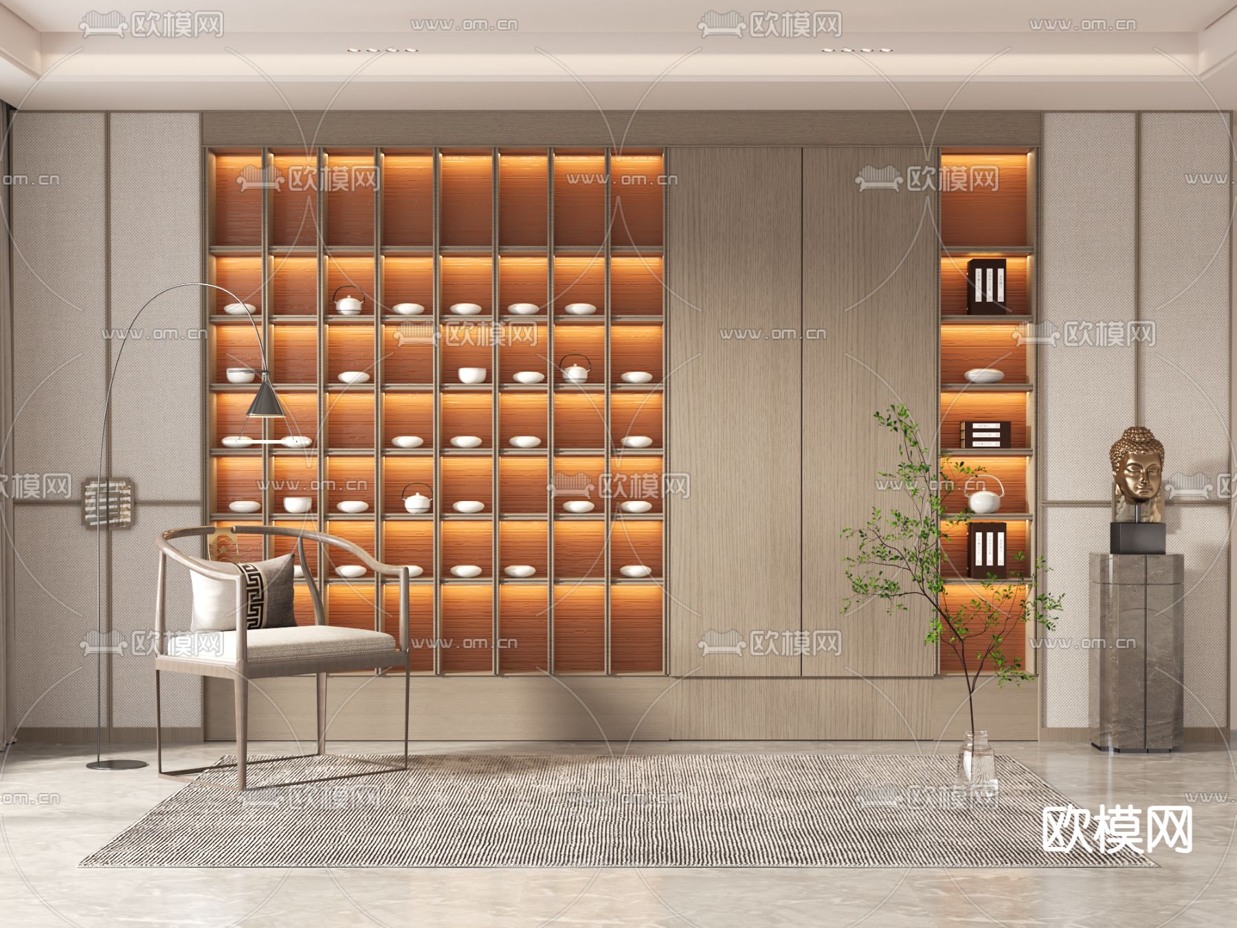 新中式茶柜 茶水架3d模型下载