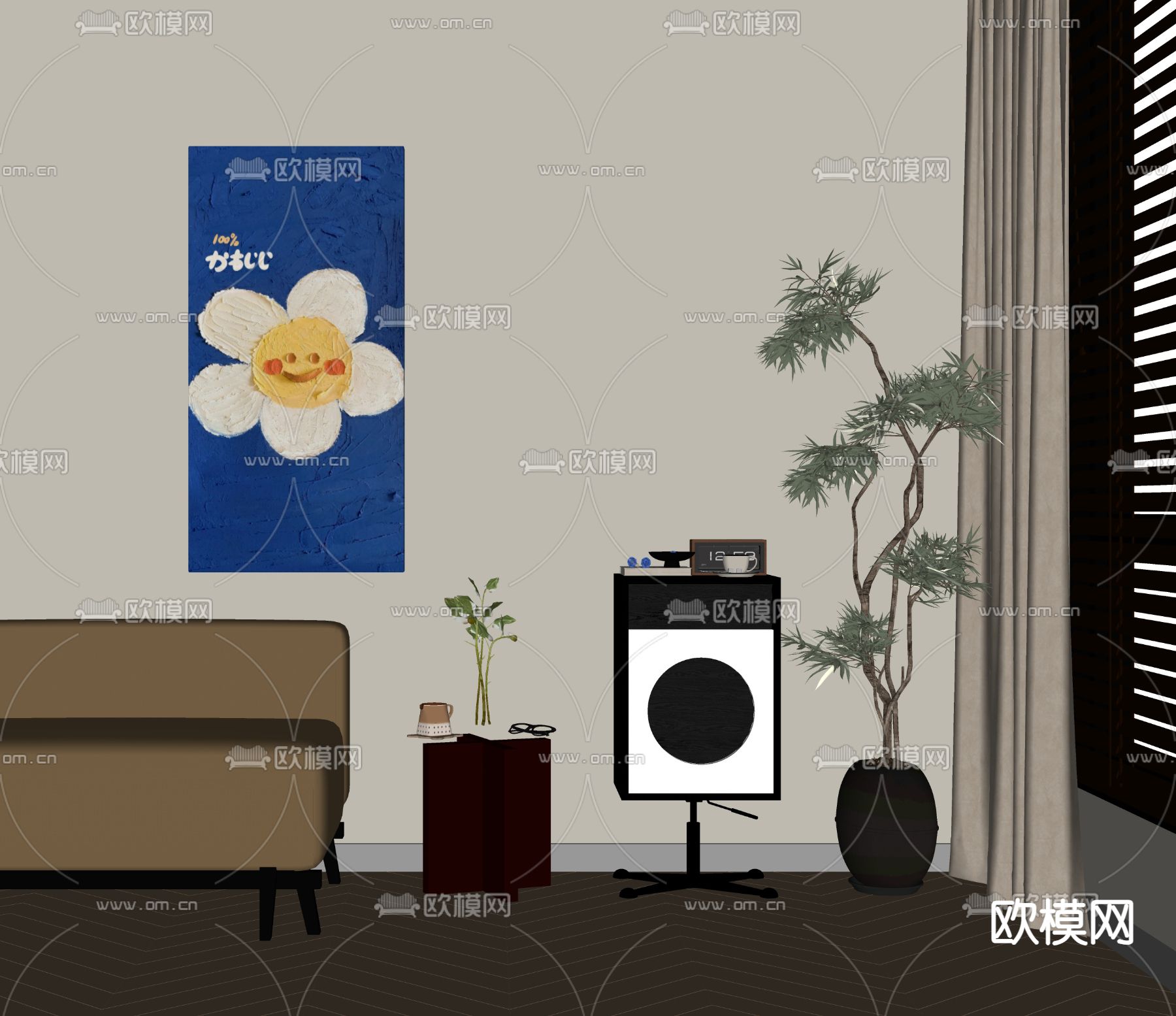 中古床头柜su模型下载（渲染图1）