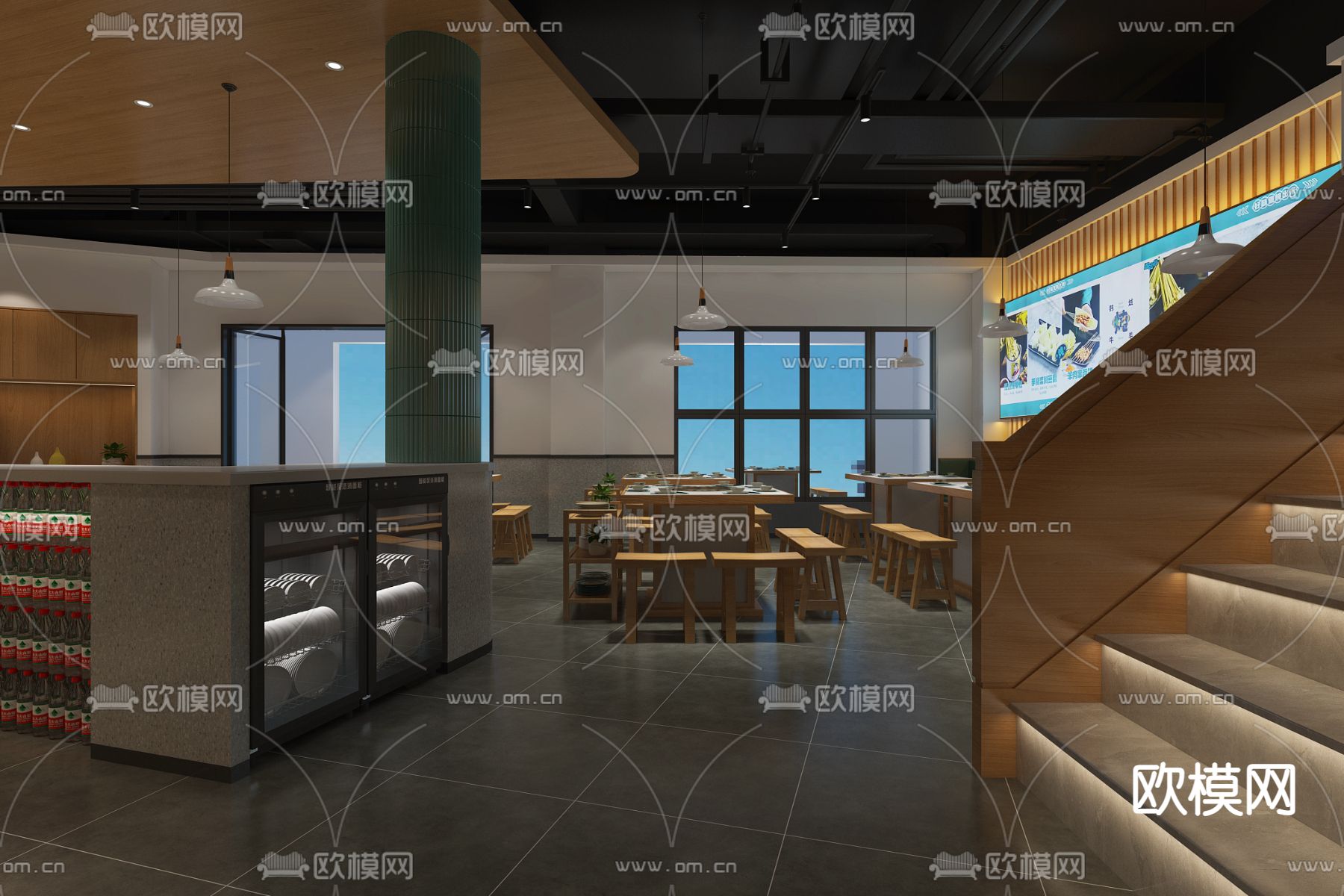 现代火锅店 串串店3d模型下载（渲染图2）