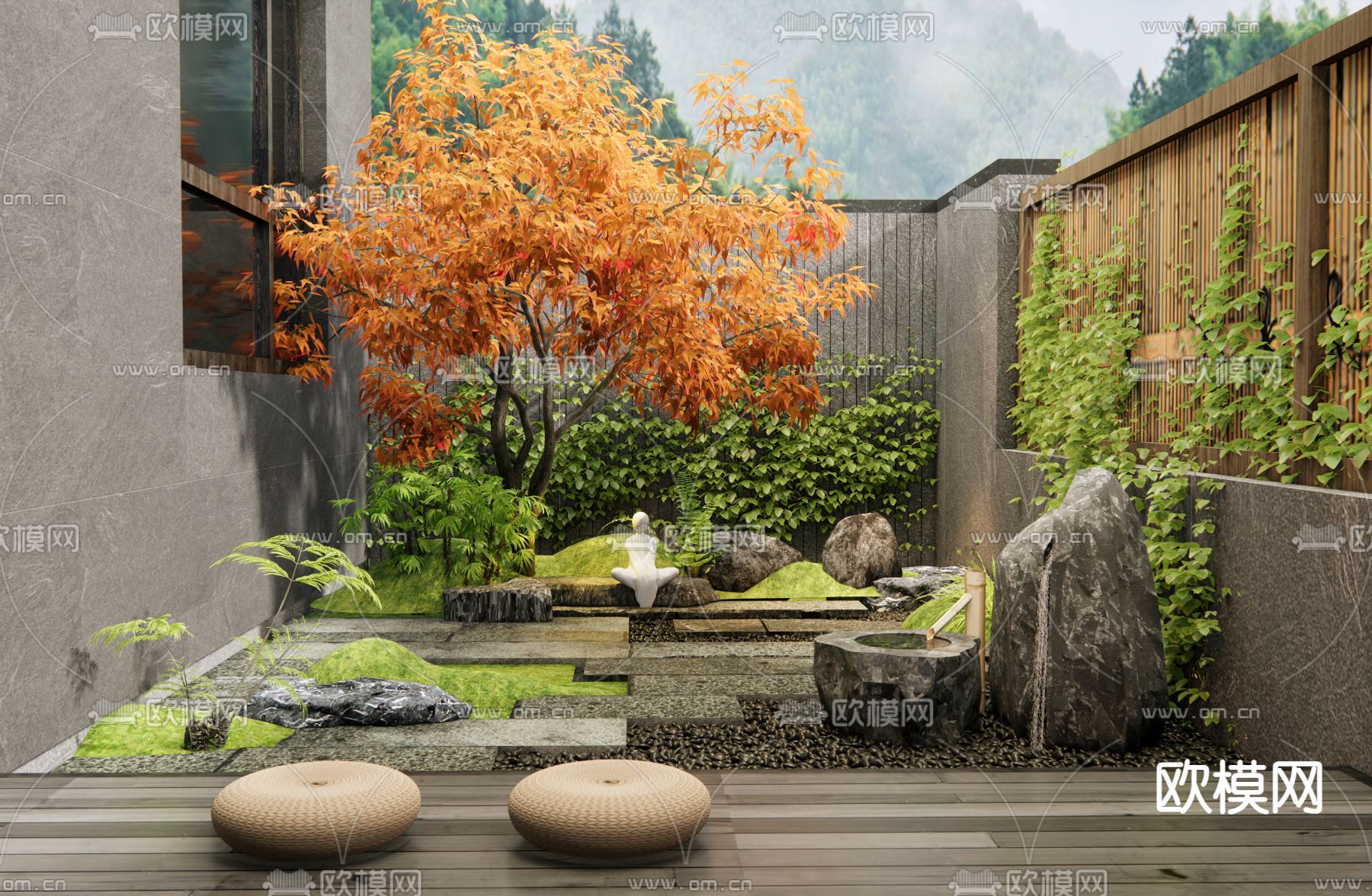 日式庭院景观su模型下载（渲染图2）