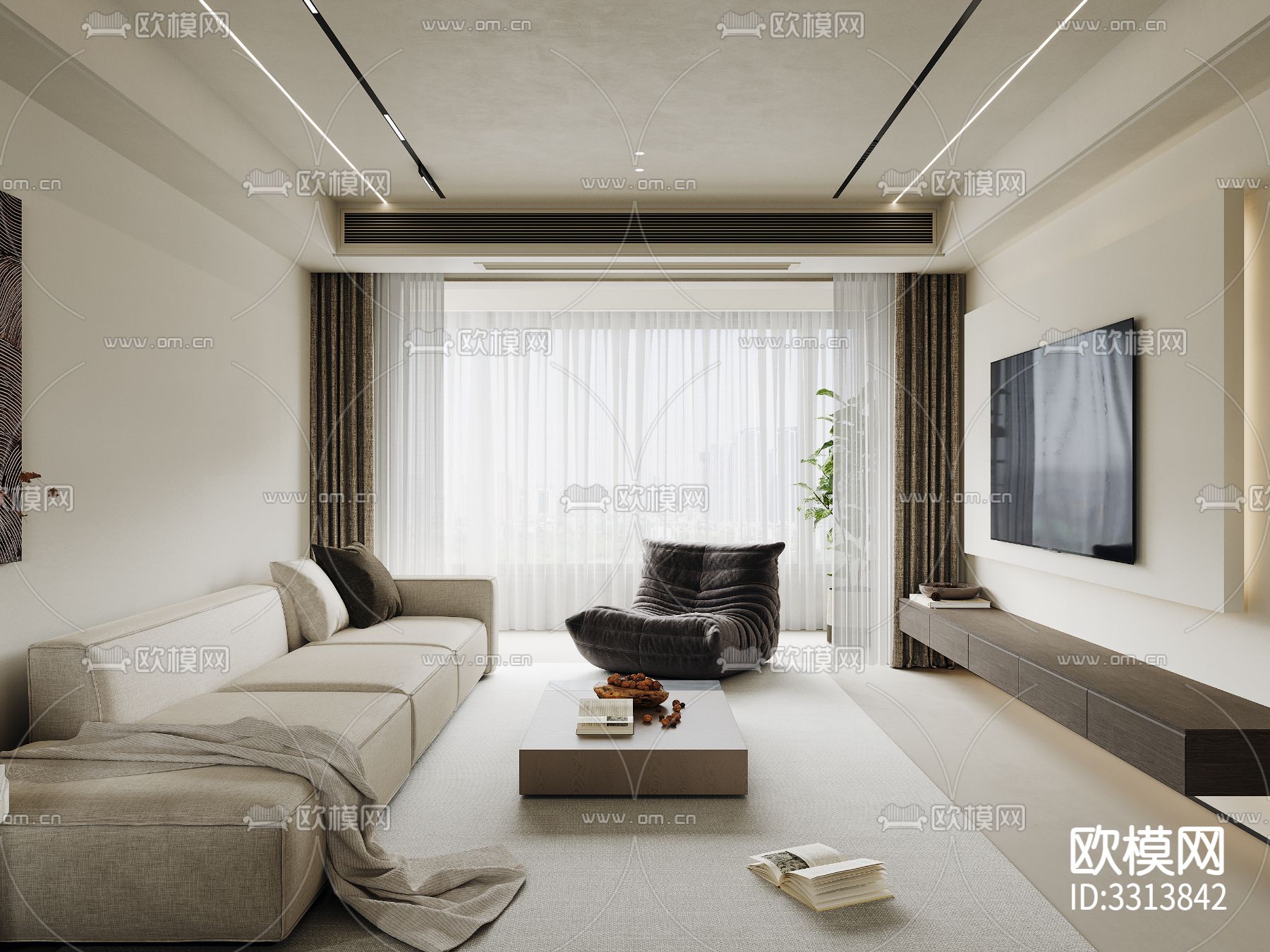 现代客餐厅效果图下载（渲染图1）