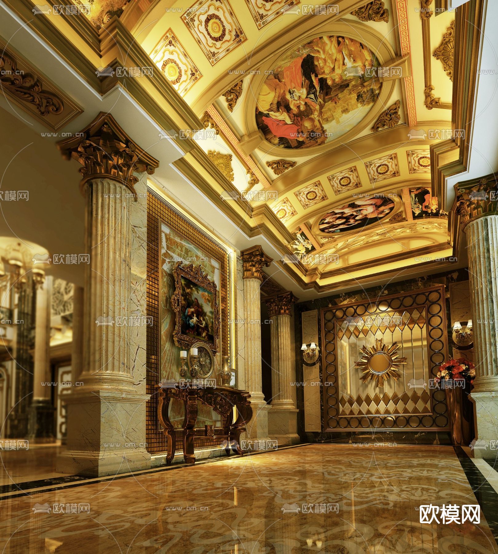 欧式酒店过道 大厅走廊3d模型下载