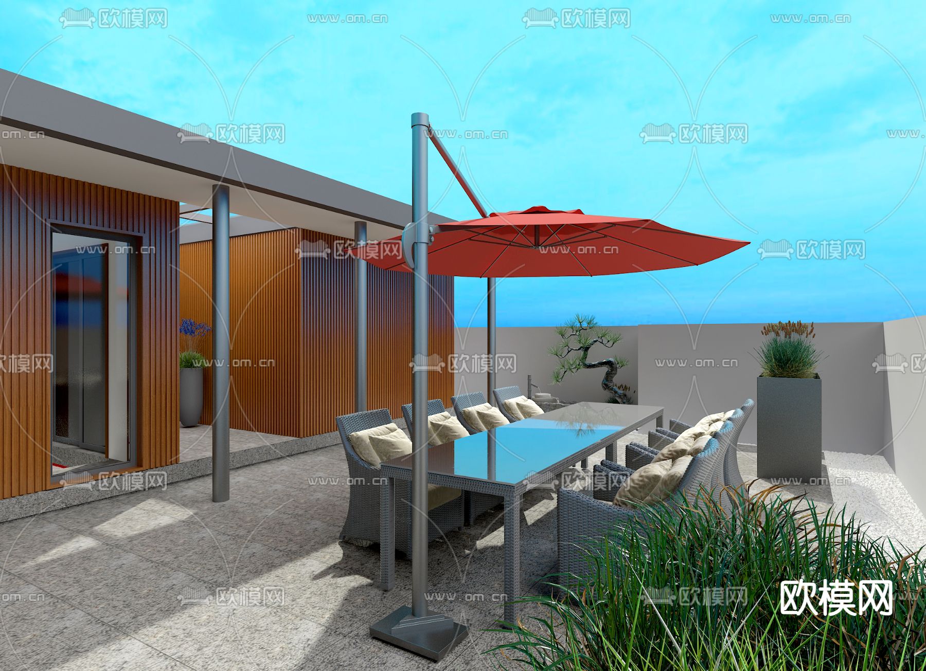 现代阳台 露台 屋顶花园3d模型下载