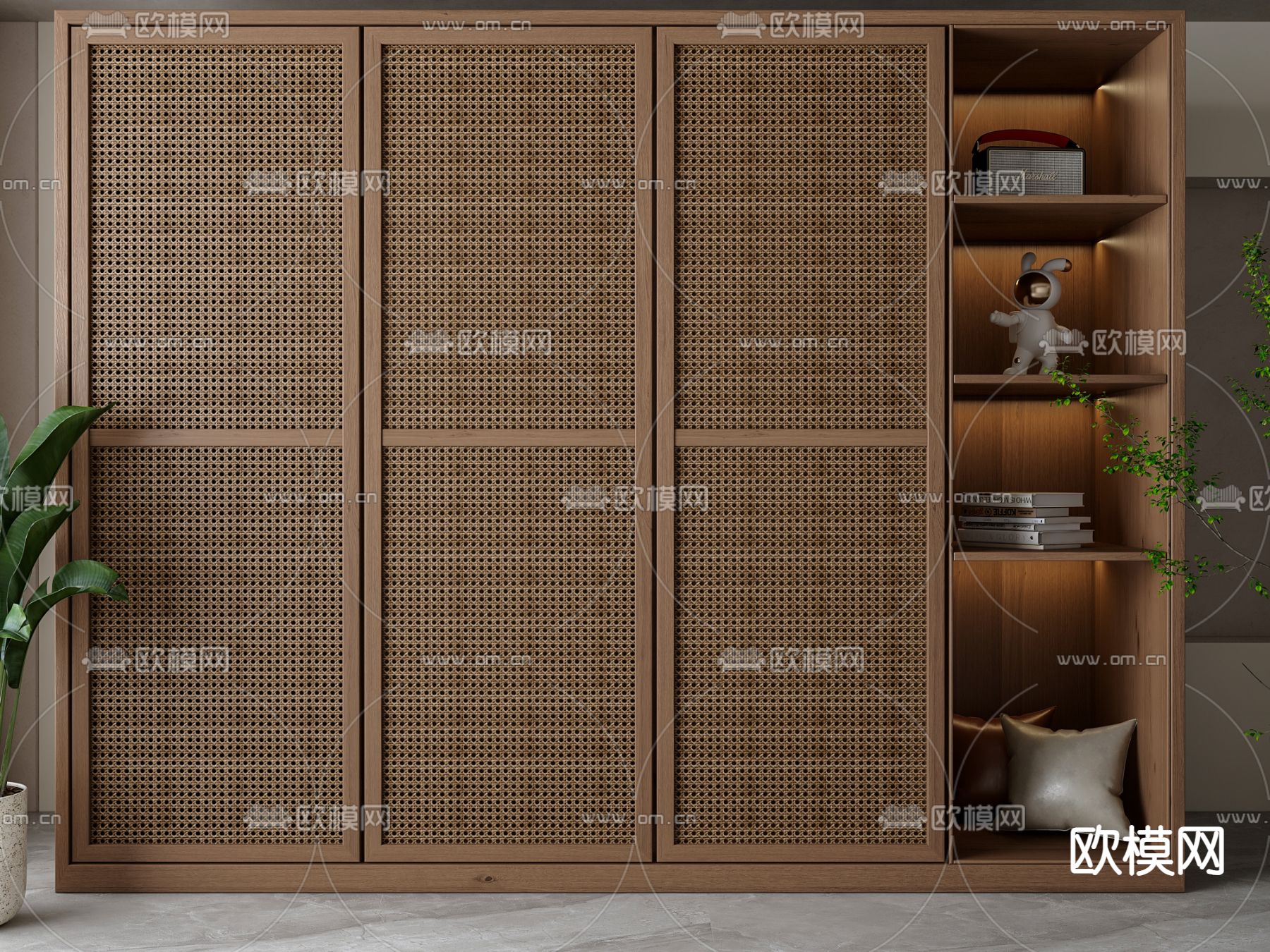 北欧衣柜 藤编衣柜3d模型下载