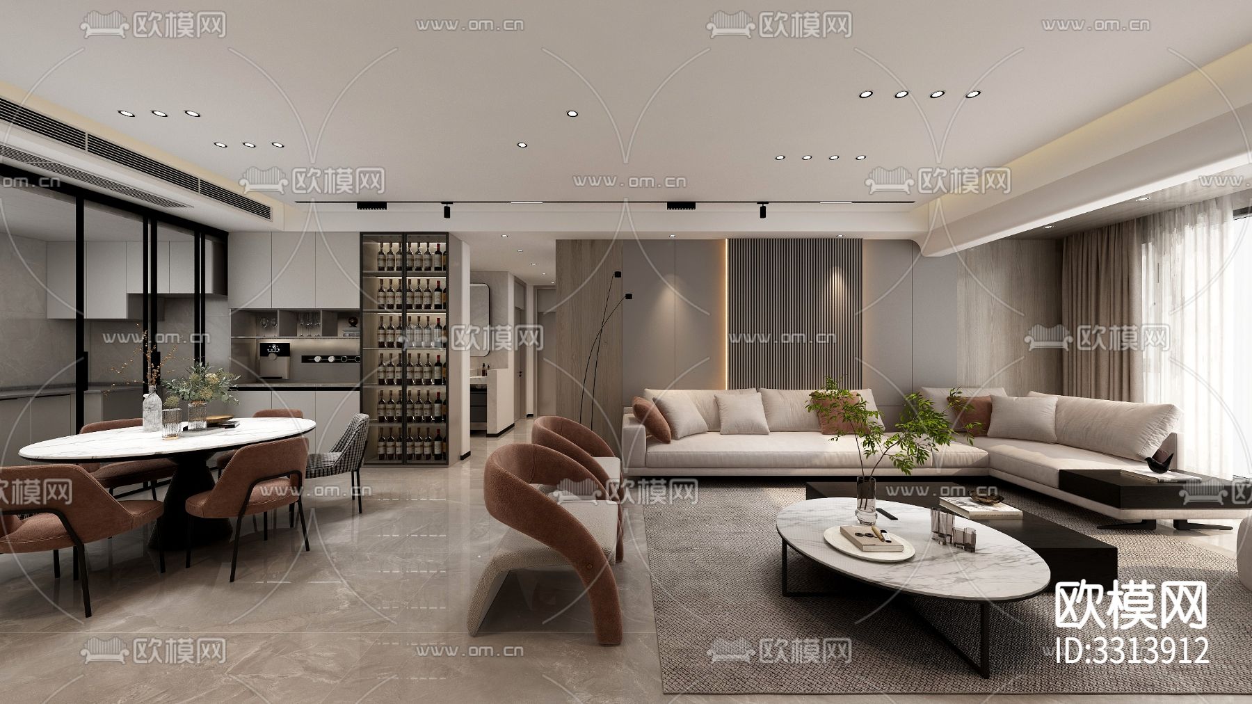 现代客餐厅效果图下载（渲染图4）