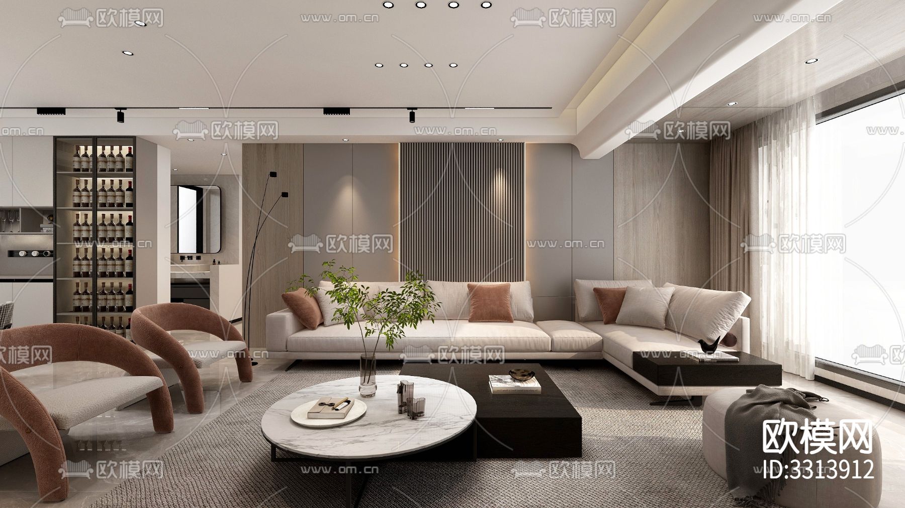 现代客餐厅效果图下载（渲染图2）