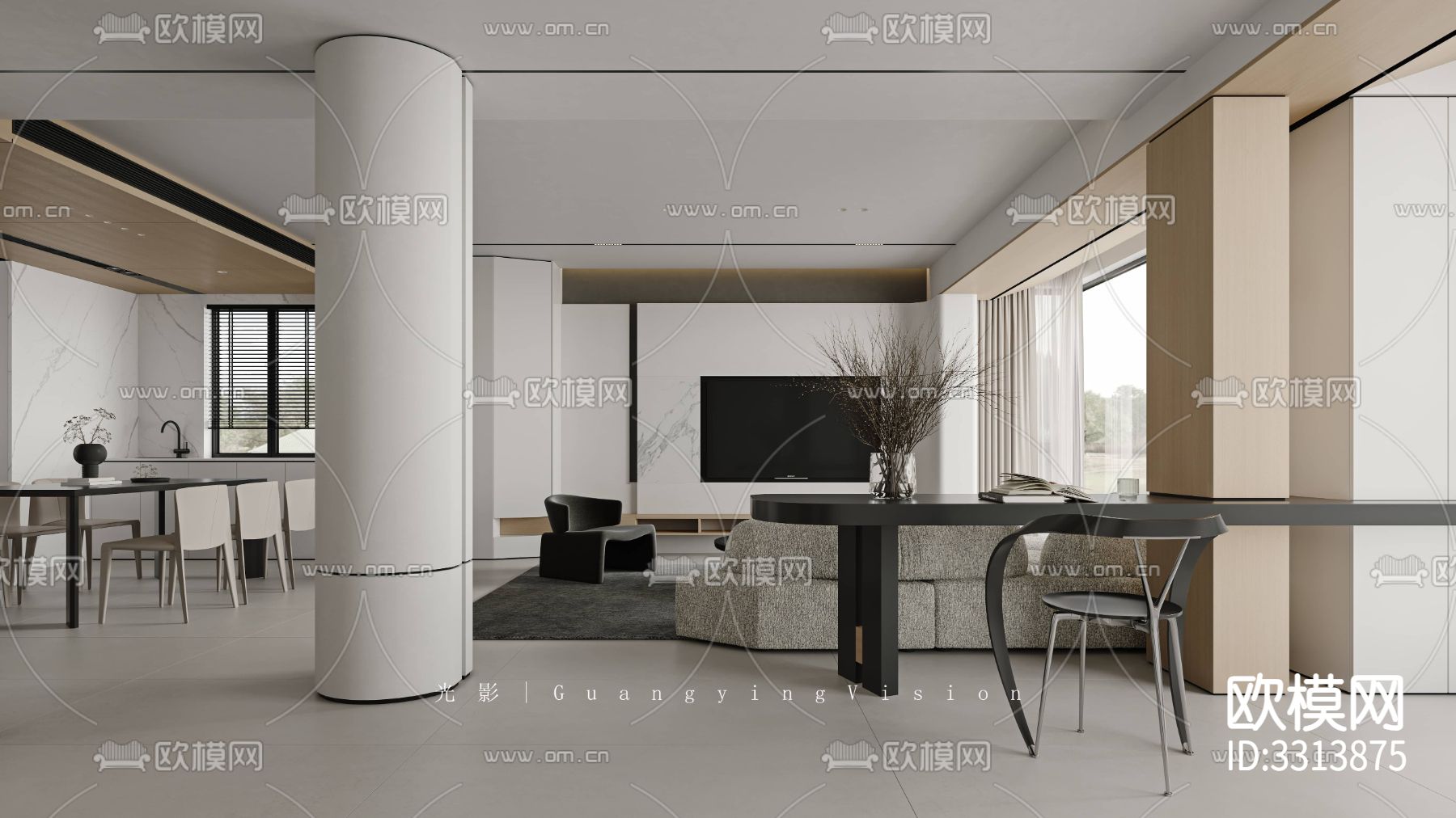 现代客餐厅效果图下载（渲染图4）