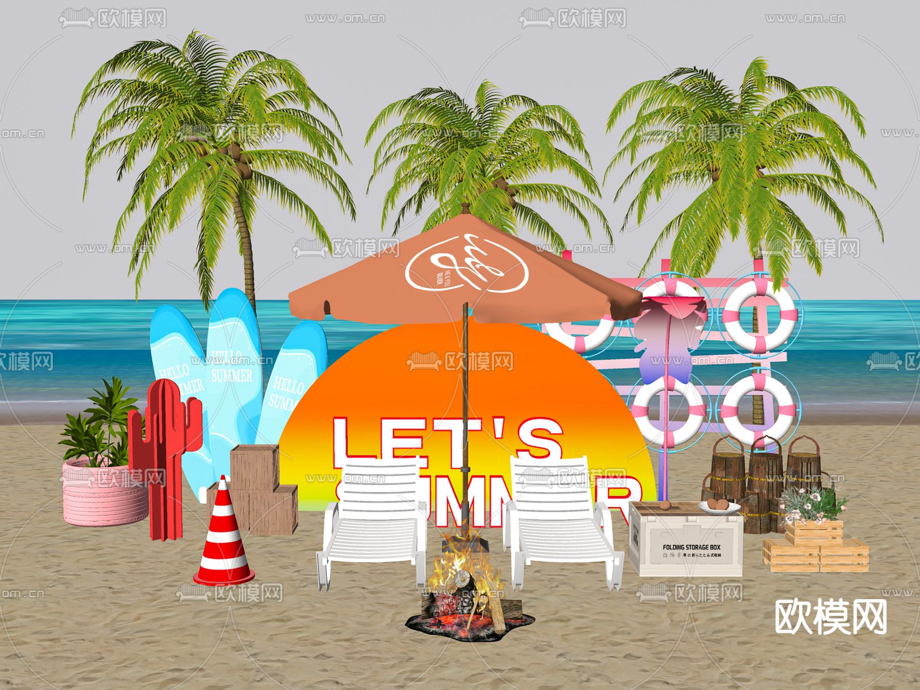 夏日沙滩美陈su模型下载（渲染图1）