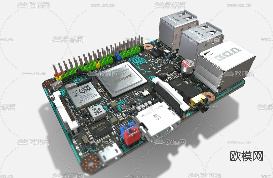 科技感电路板 CPU 电脑主板 电子器件3d模型下载(渲染图1)