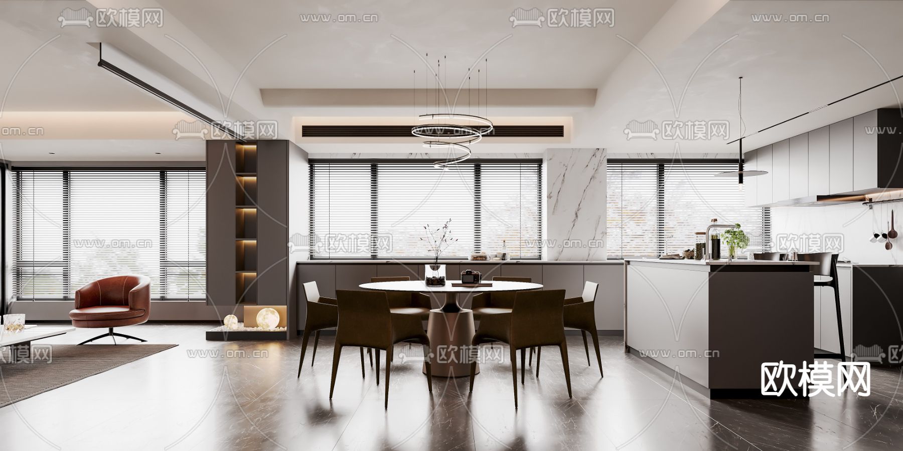 现代客餐厅3d模型下载（渲染图2）