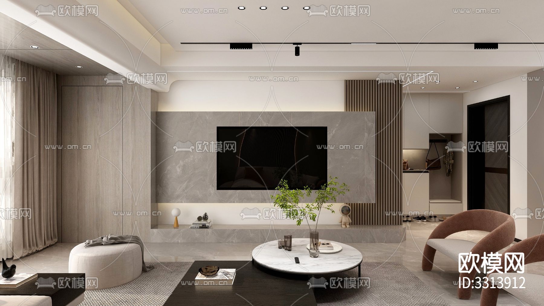 现代客餐厅效果图下载（渲染图1）