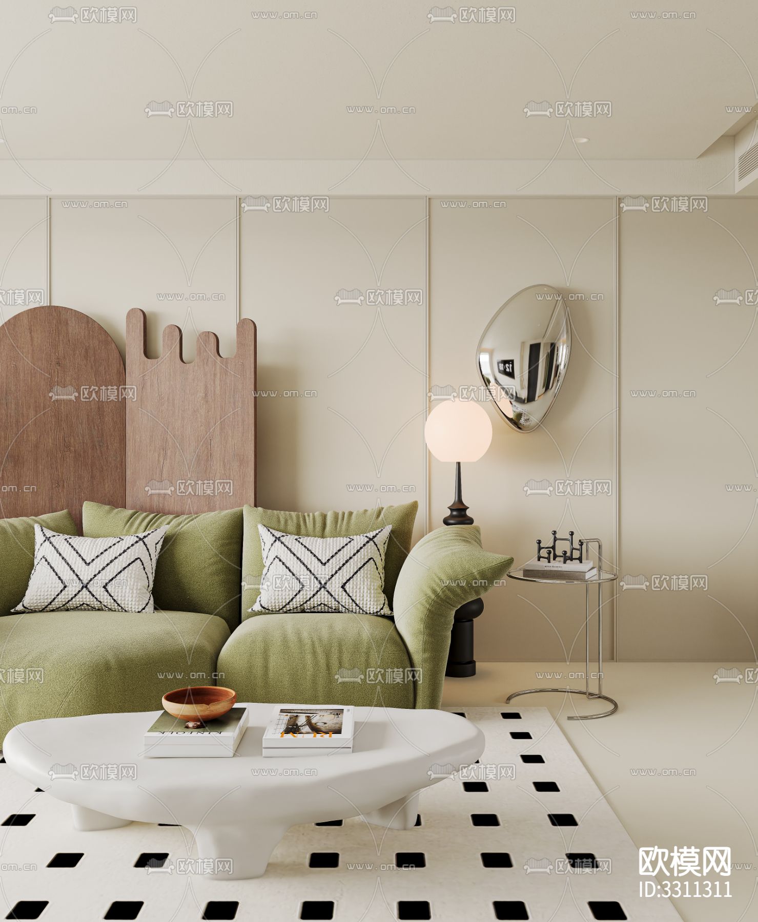 奶油风客餐厅效果图下载（渲染图3）