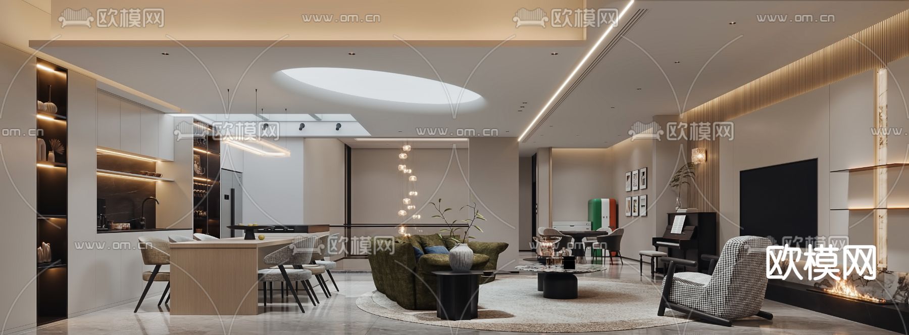 现代办公室 休息区3d模型下载（渲染图1）