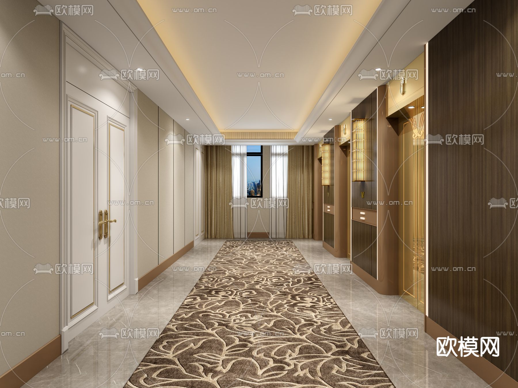 简欧酒店 走廊3d模型下载（渲染图1）