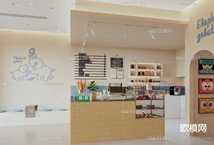 奶茶店 甜品店3d模型下载(渲染图2)