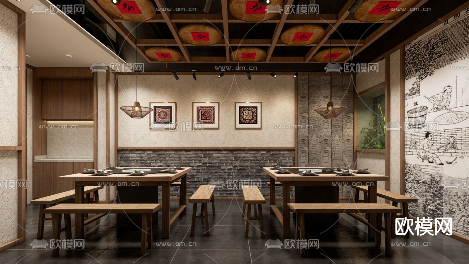 新中式火锅店3d模型下载