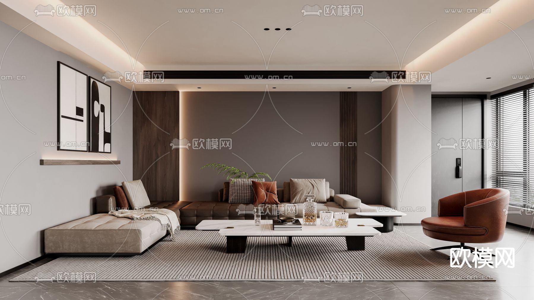 现代客餐厅3d模型下载（渲染图1）