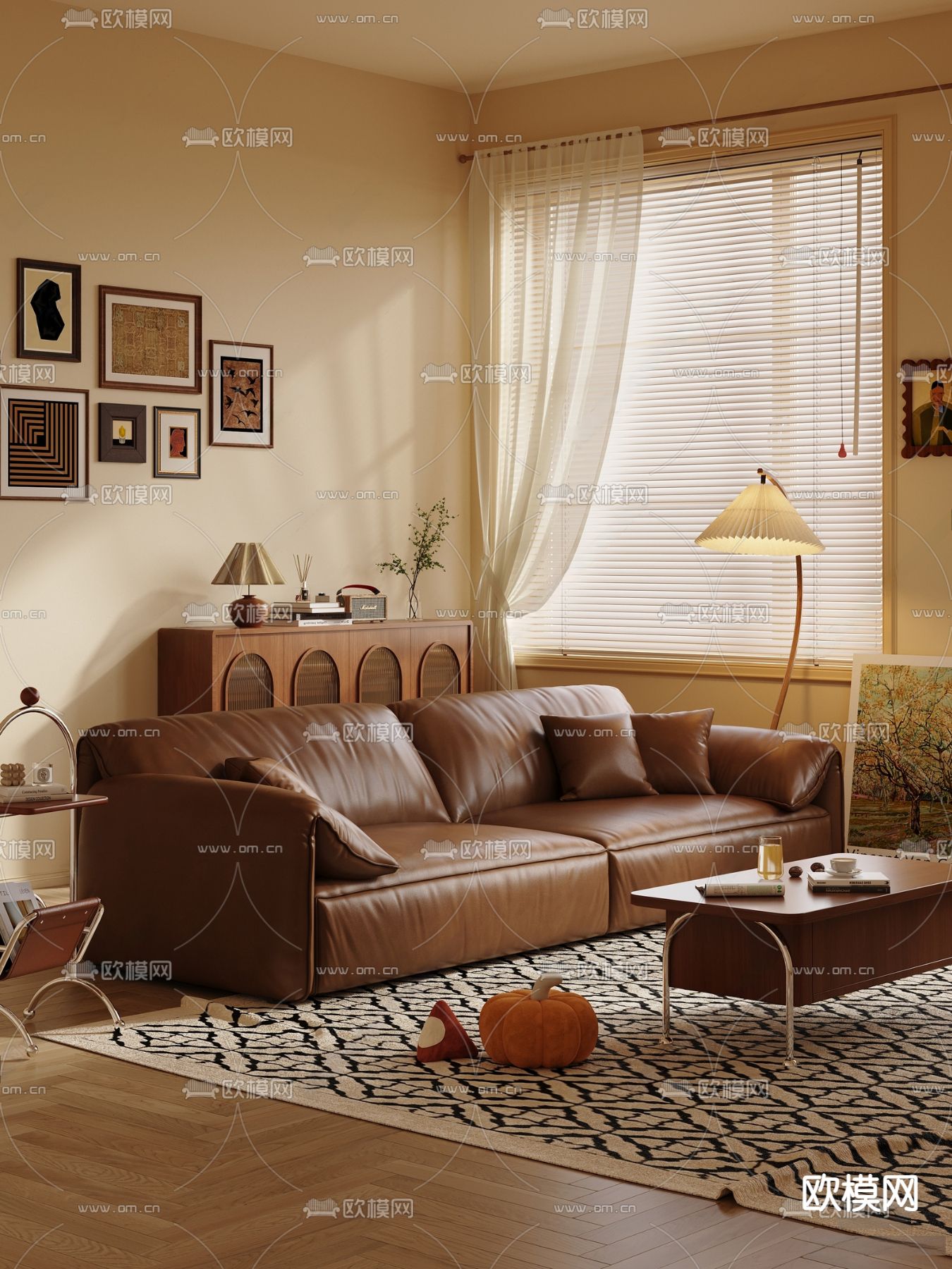 中古风沙发 双人沙发3d模型下载