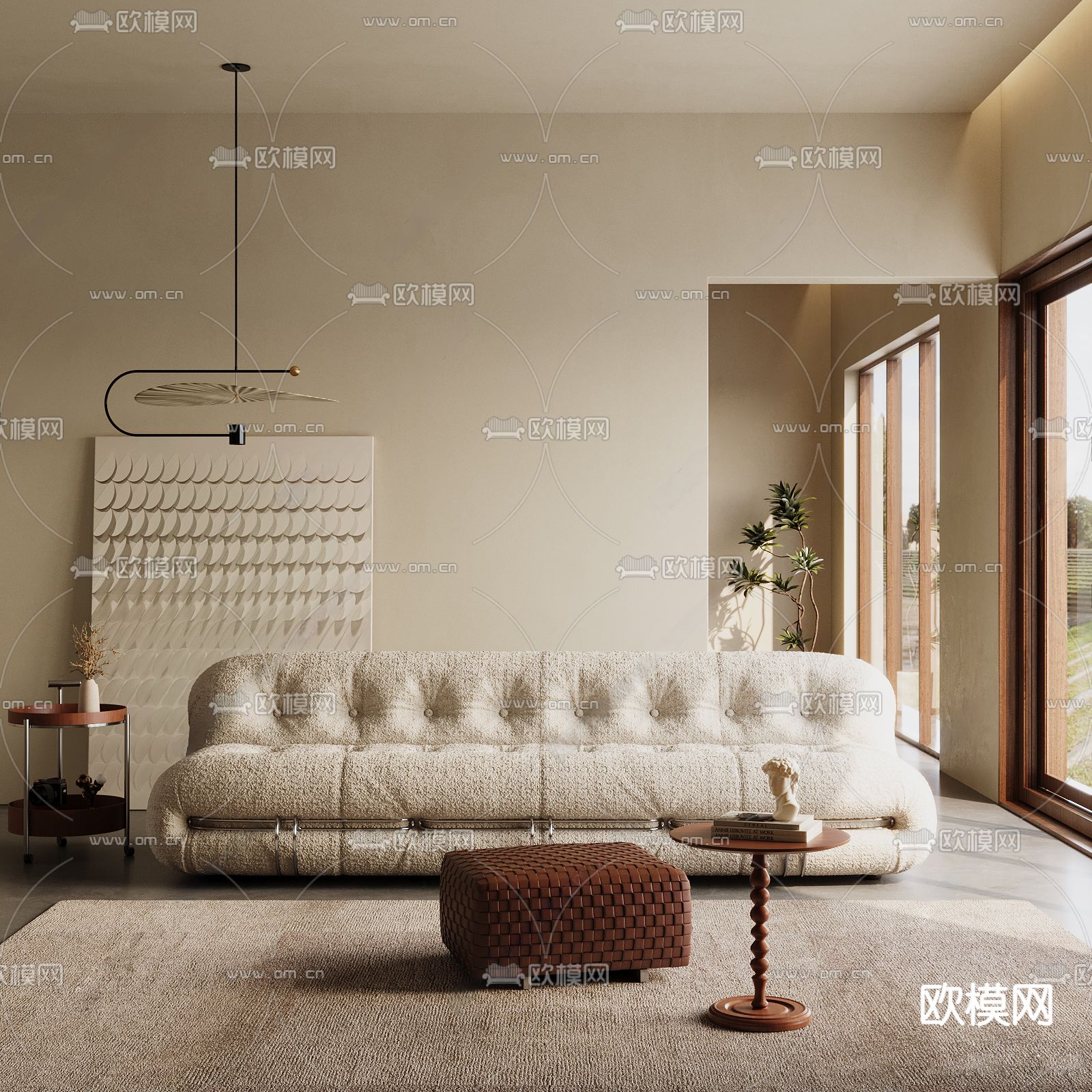 中古风沙发 多人沙发3d模型下载