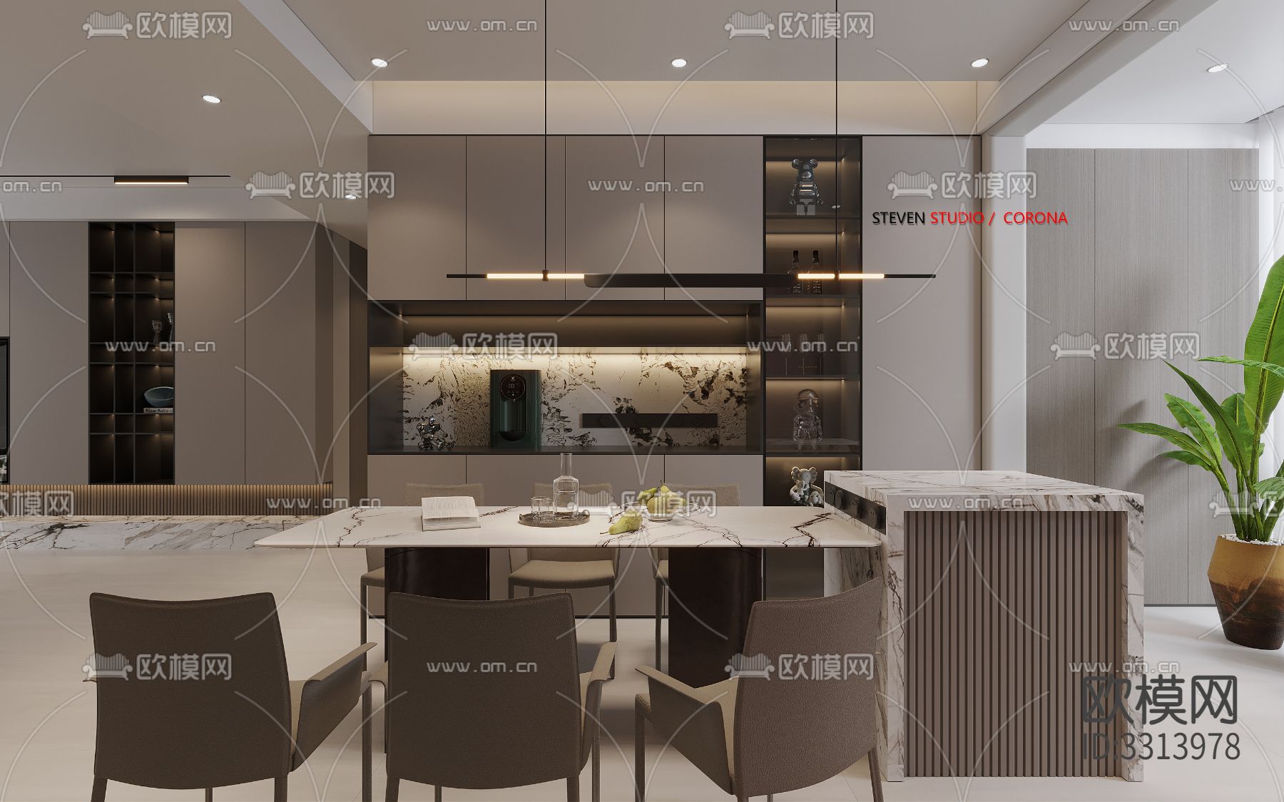 现代客餐厅效果图下载（渲染图5）
