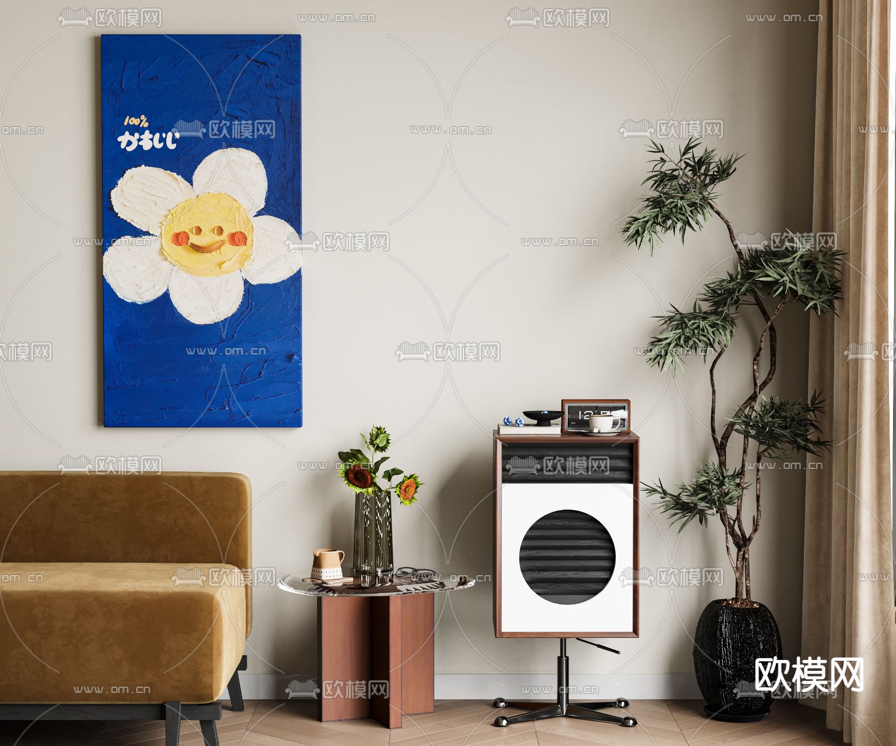 中古床头柜su模型下载（渲染图2）