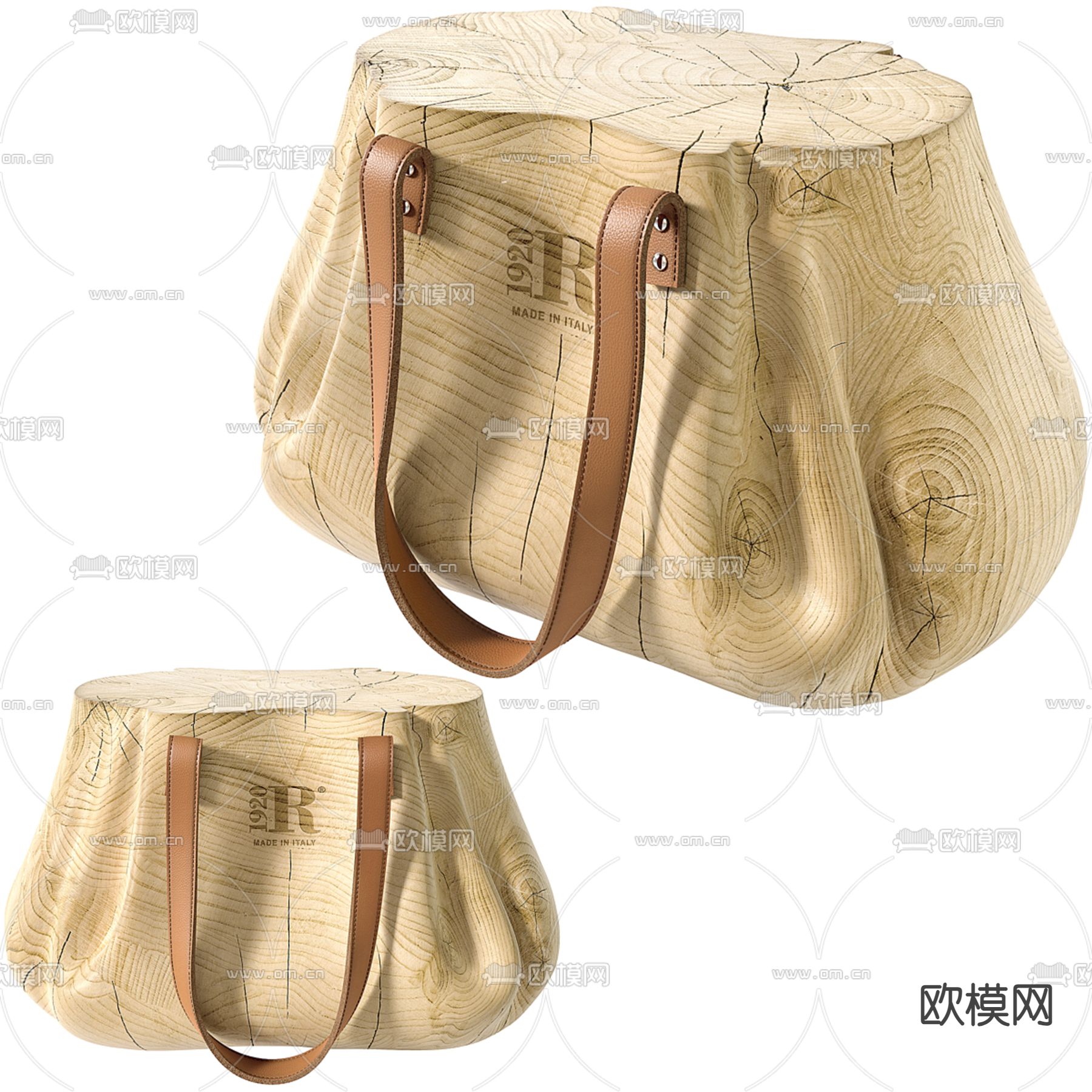 Riva欧式创意矮凳 实木矮凳3d模型下载（渲染图1）