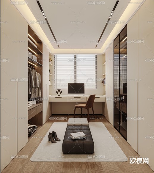 奶油风衣帽间3d模型下载
