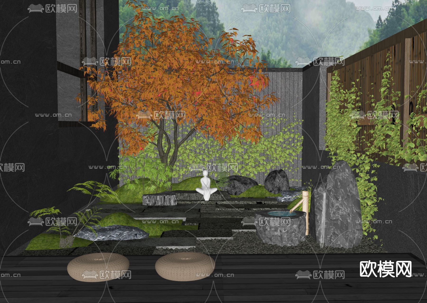 日式庭院景观su模型下载（渲染图1）