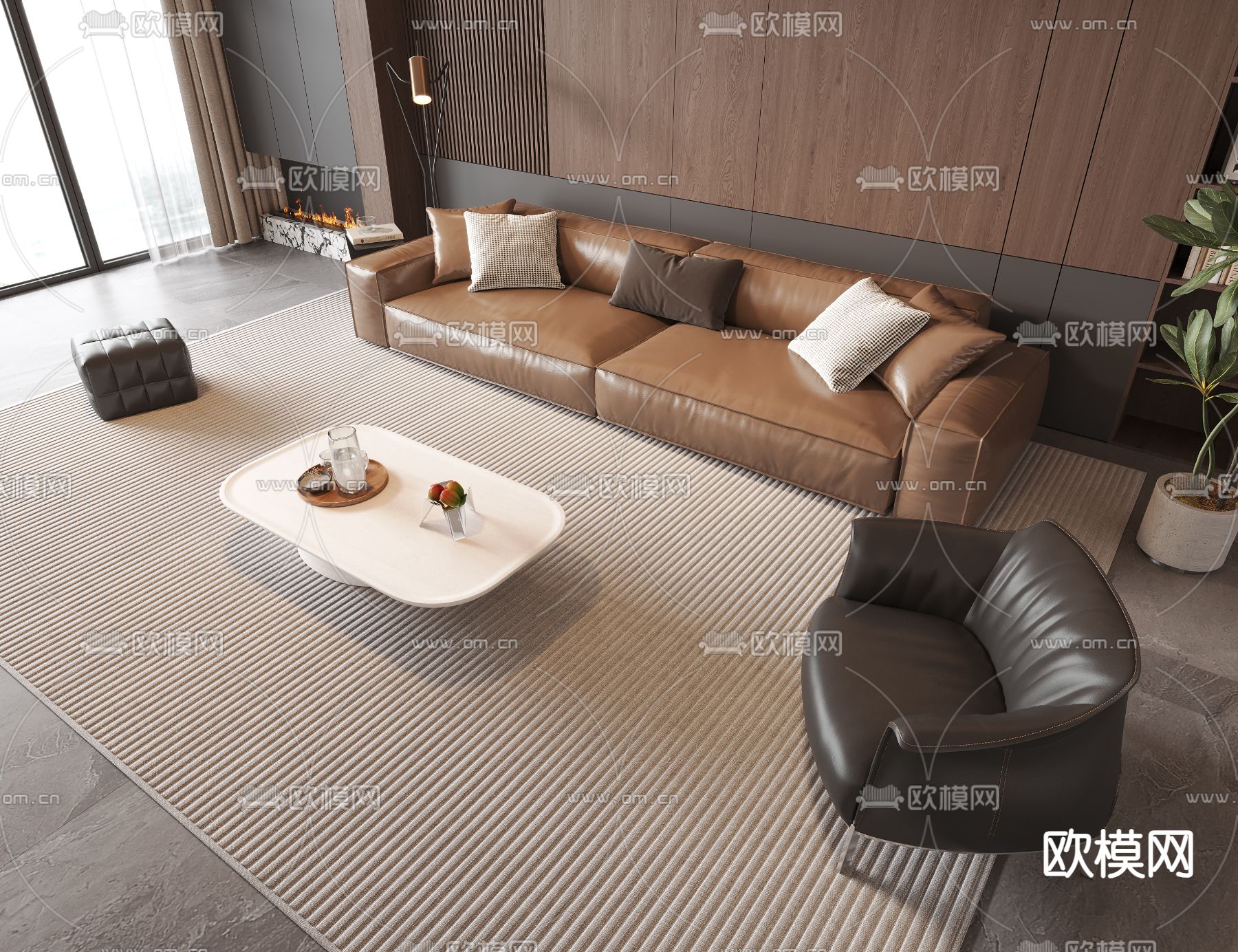 现代组合沙发 皮沙发3d模型下载