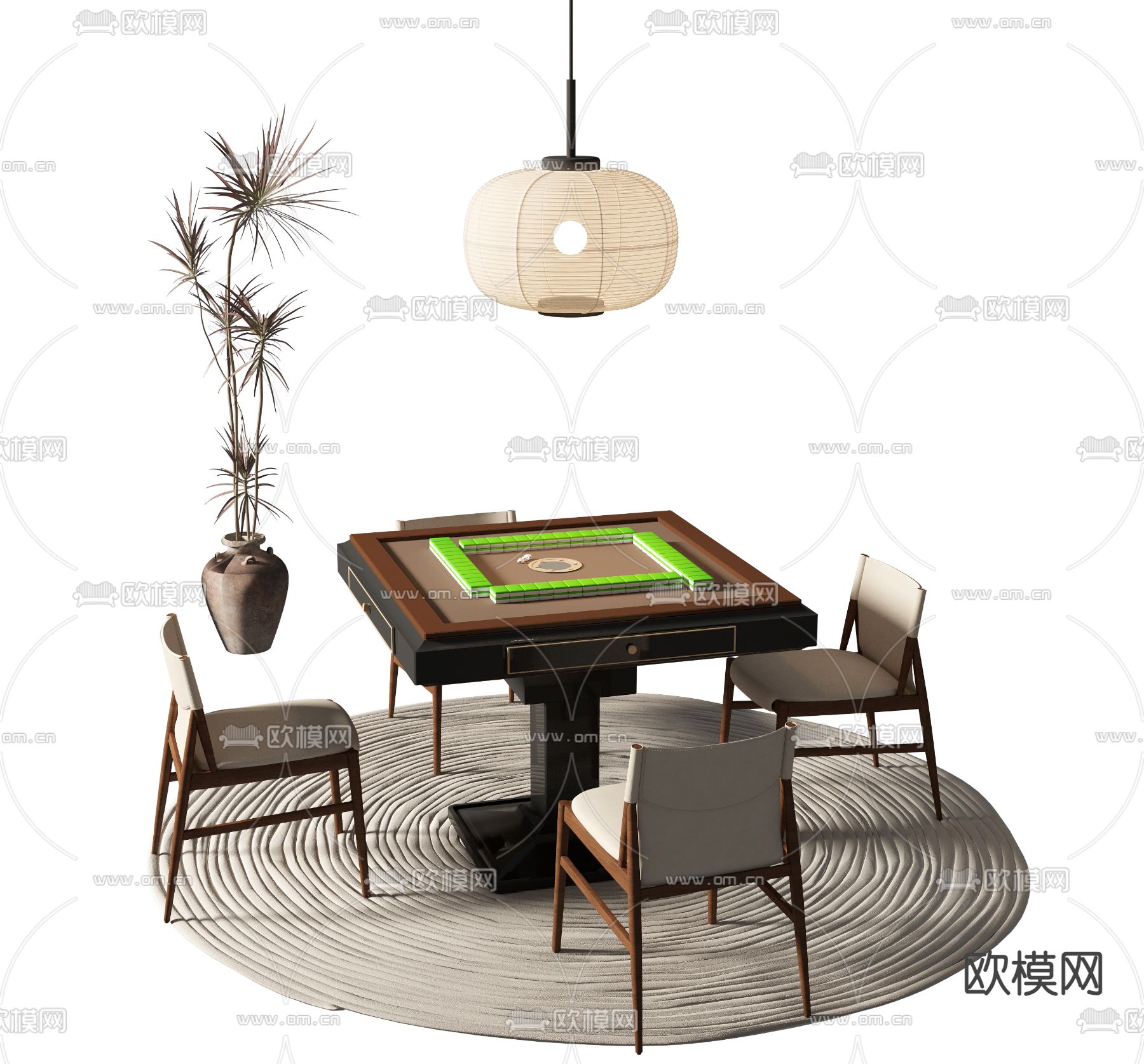 中古风麻将桌3d模型下载