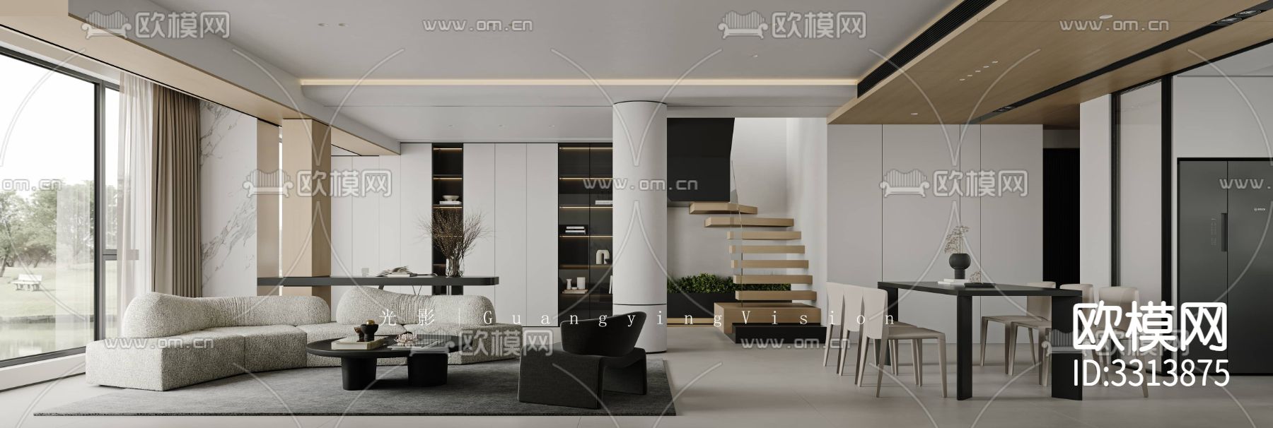 现代客餐厅效果图下载（渲染图3）