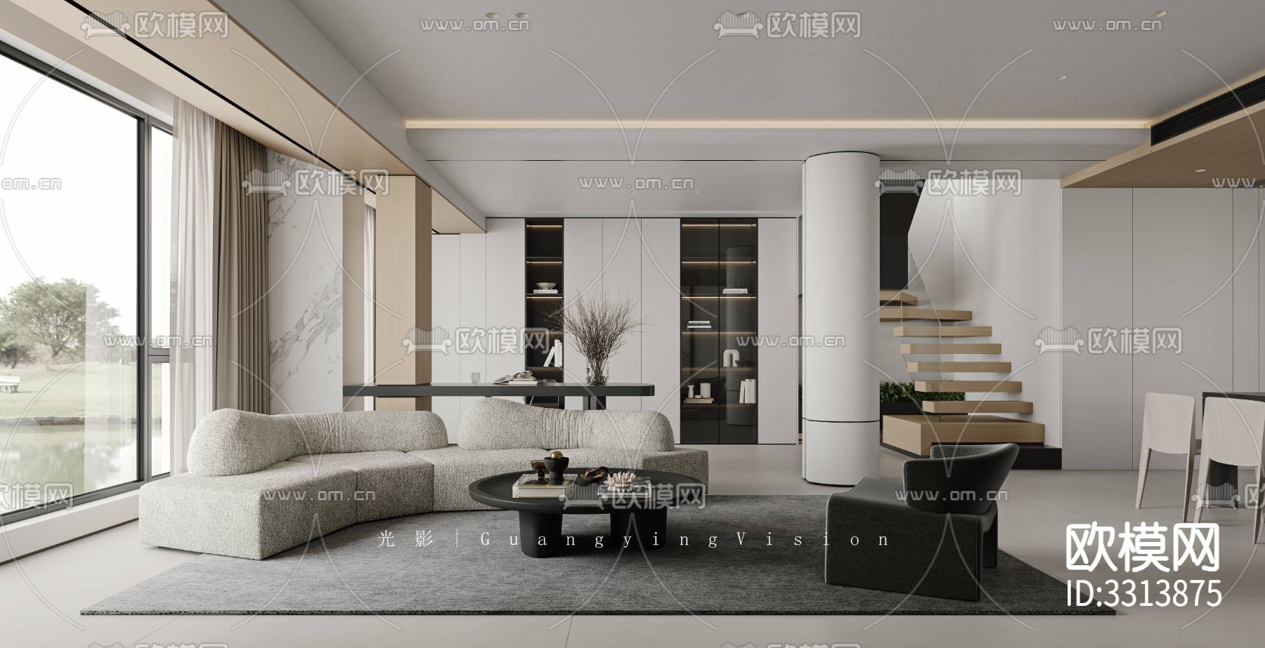 现代客餐厅效果图下载（渲染图1）