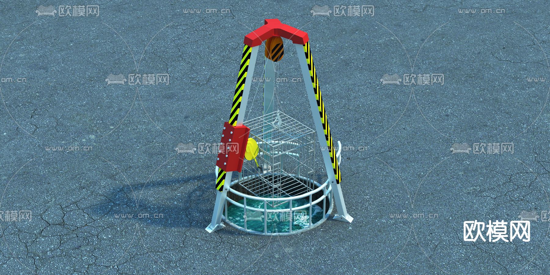 工业风深井 救援升降吊机3d模型下载（渲染图2）