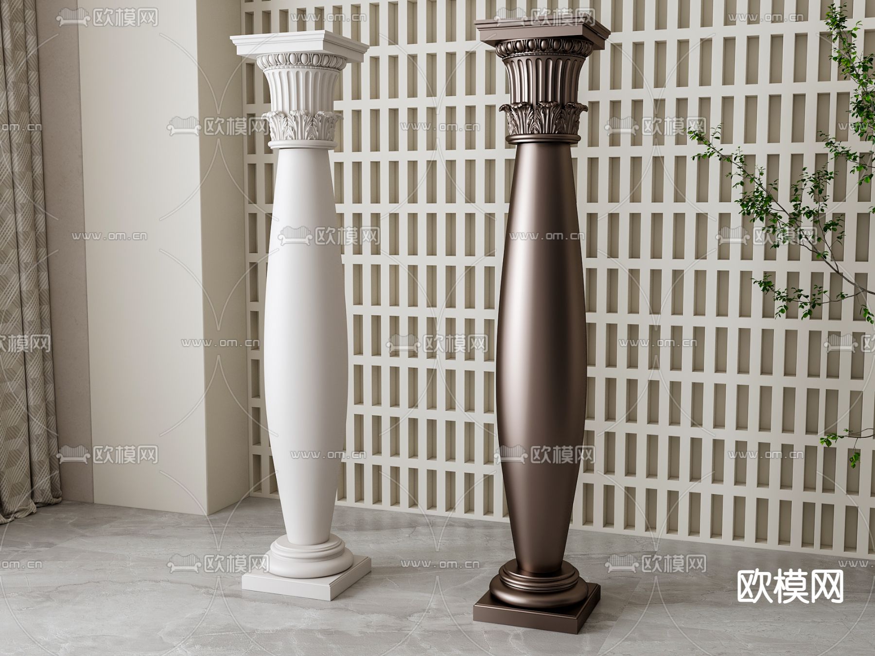 欧式柱子 石膏柱 罗马柱 门庭柱3d模型下载