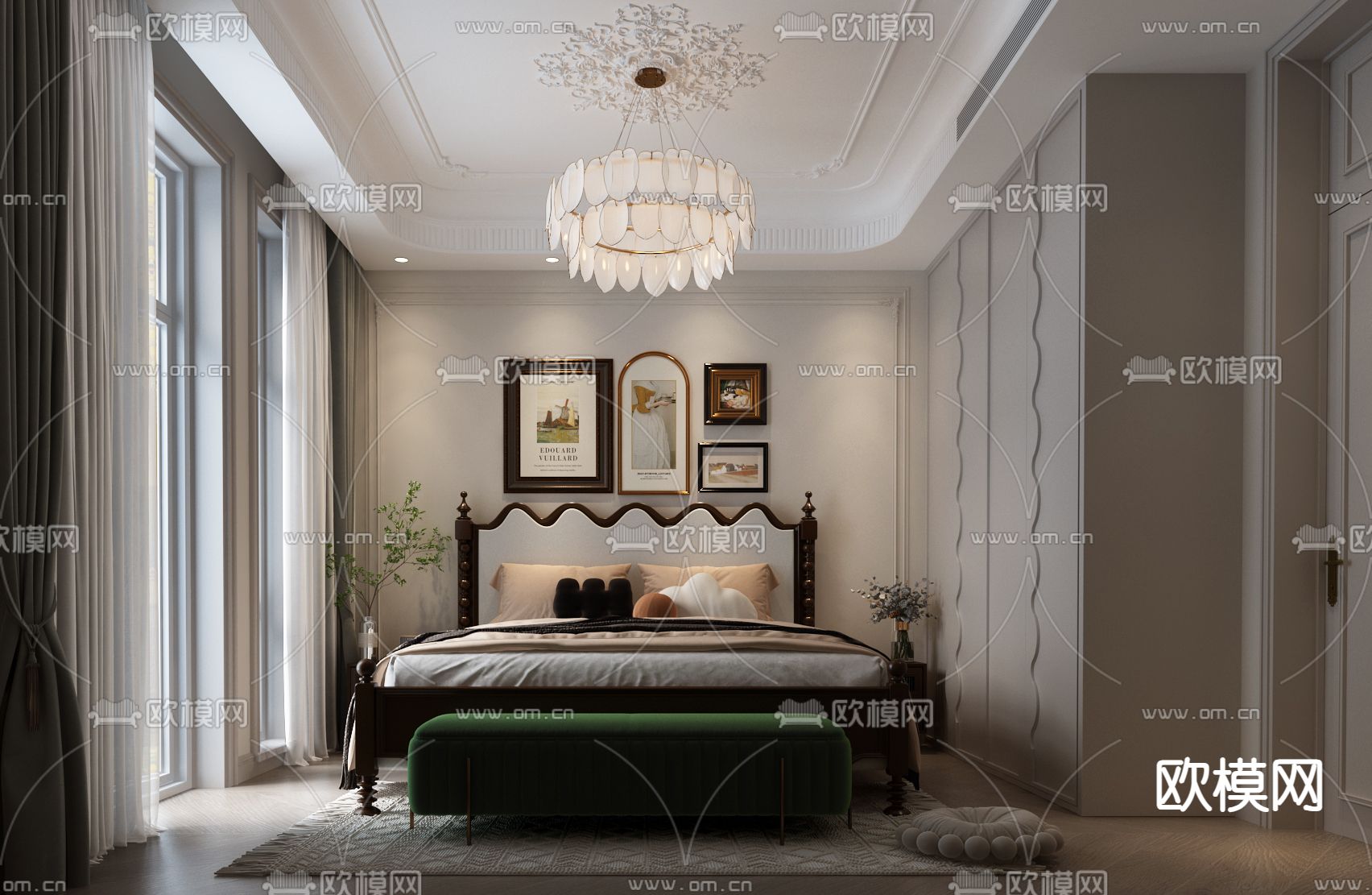 法式卧室 主人房3d模型下载
