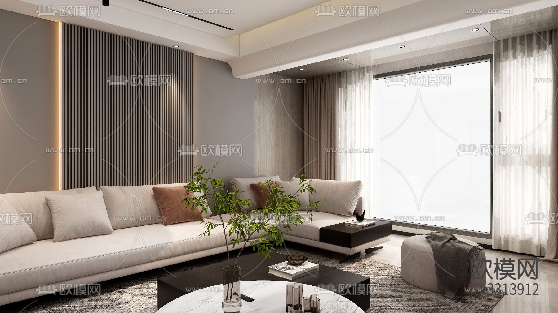 现代客餐厅效果图下载（渲染图3）