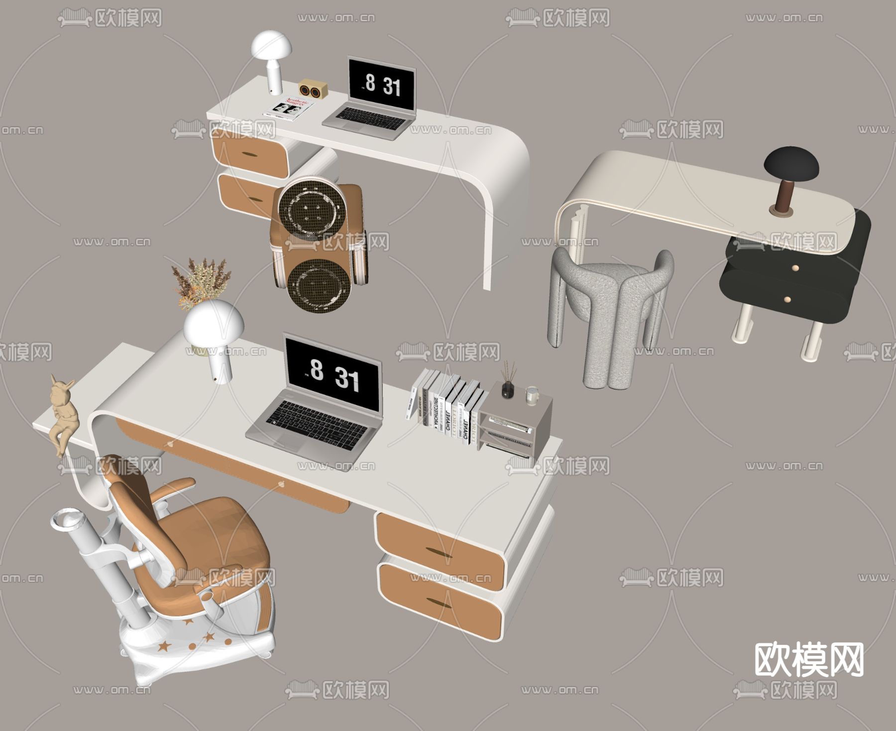 儿童学习桌椅su模型下载（渲染图1）