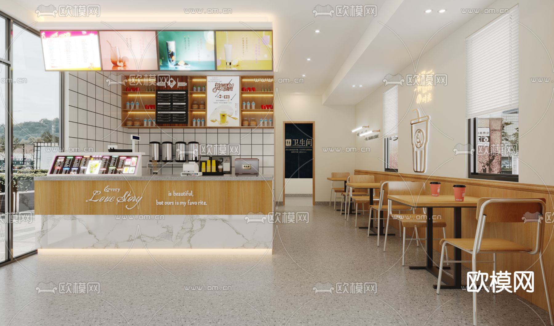 现代奶茶店 茶饮店3d模型下载（渲染图2）
