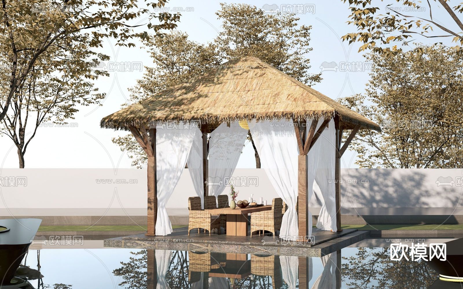 侘寂茅草亭 凉亭 景观亭3d模型下载