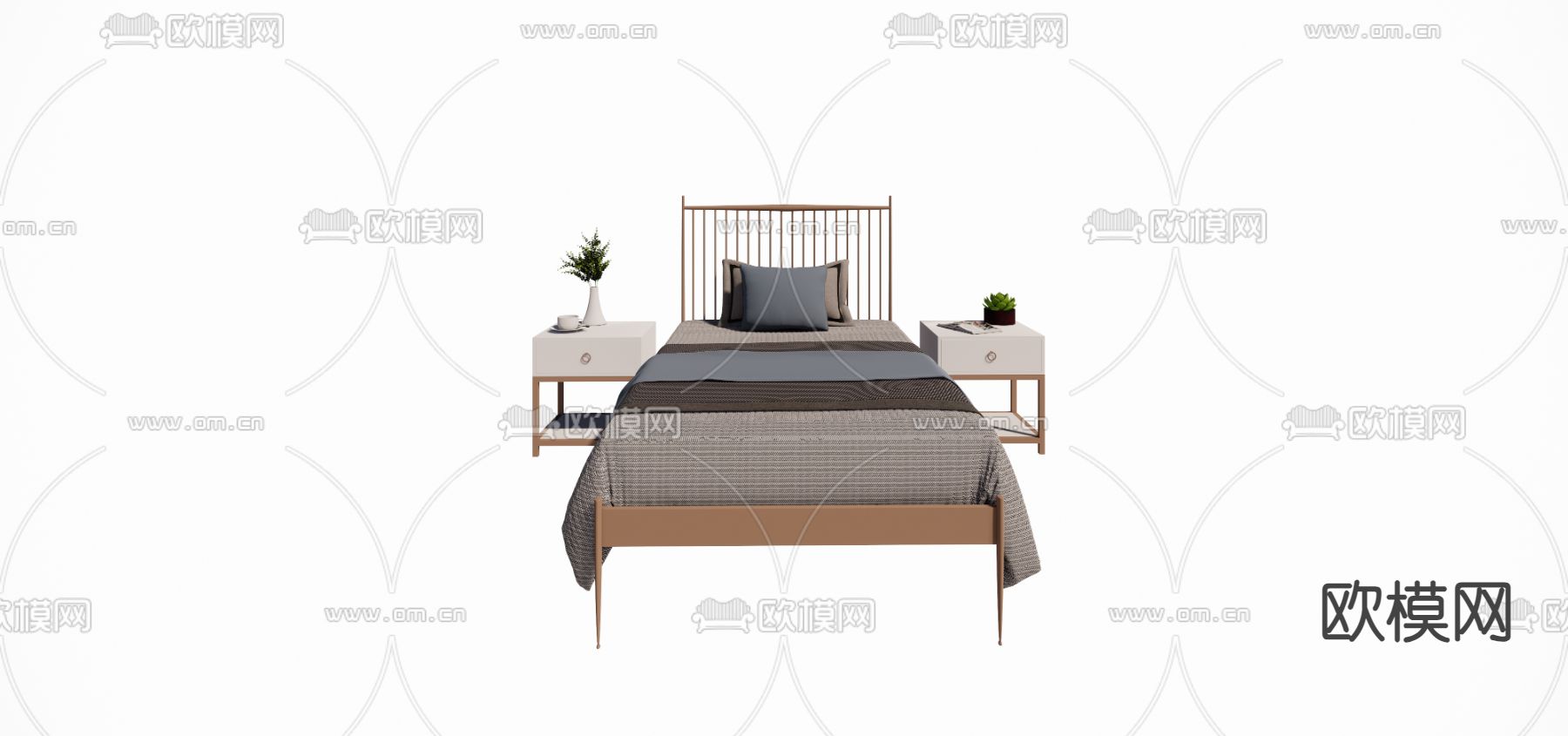 现代单人床su模型下载（渲染图3）