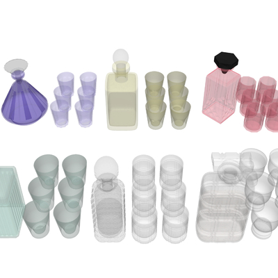  威士忌酒瓶 洋酒 玻璃酒杯su模型 