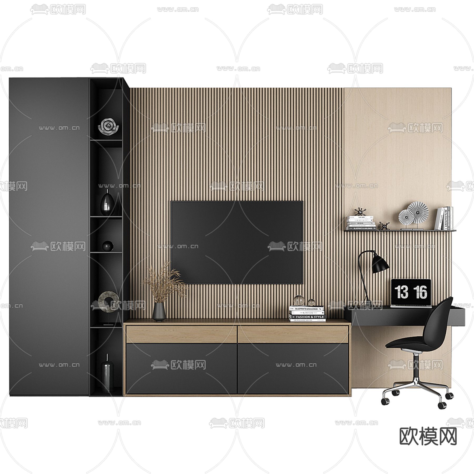 一体式电视柜 书桌3d模型下载