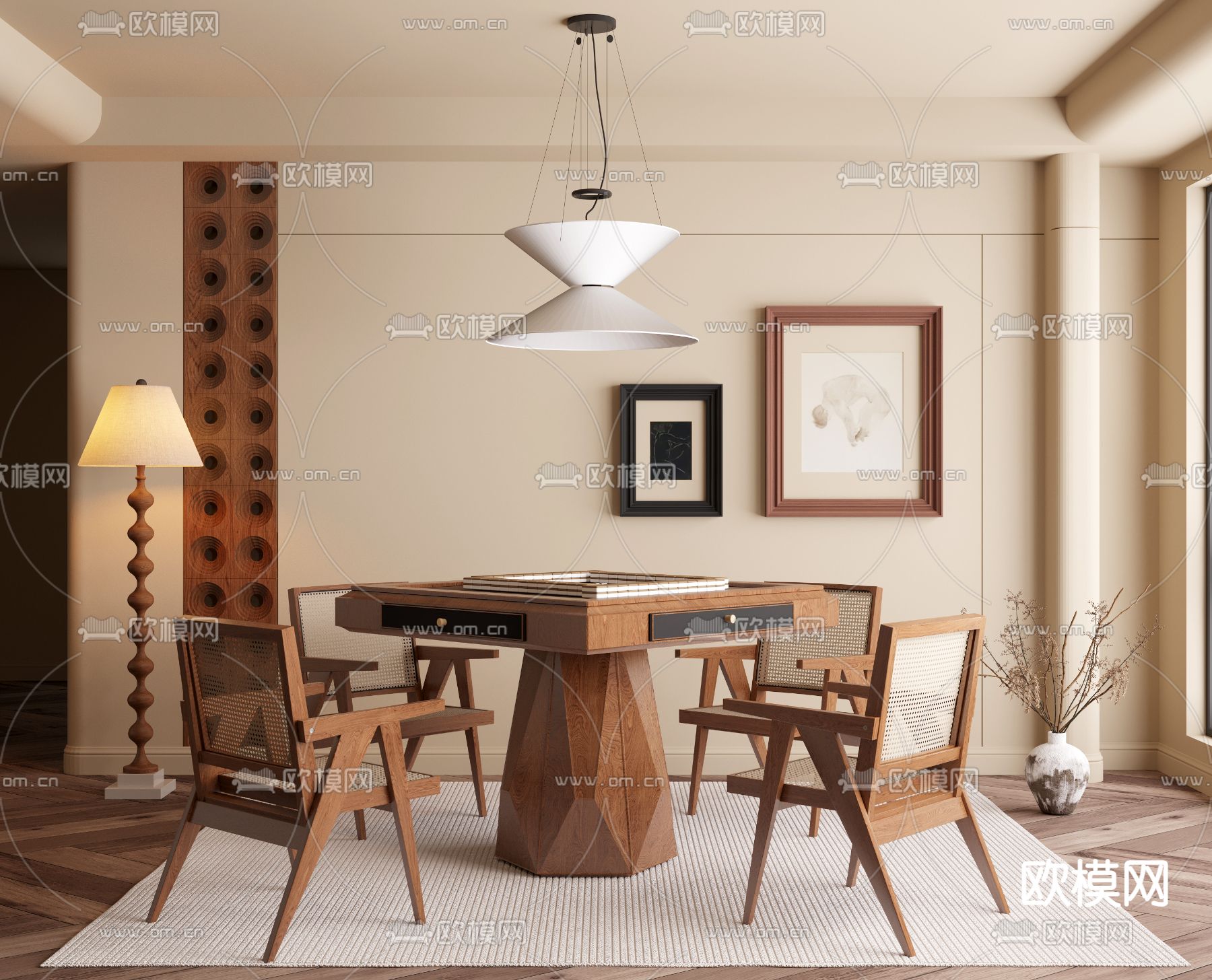 中古风麻将室3d模型下载