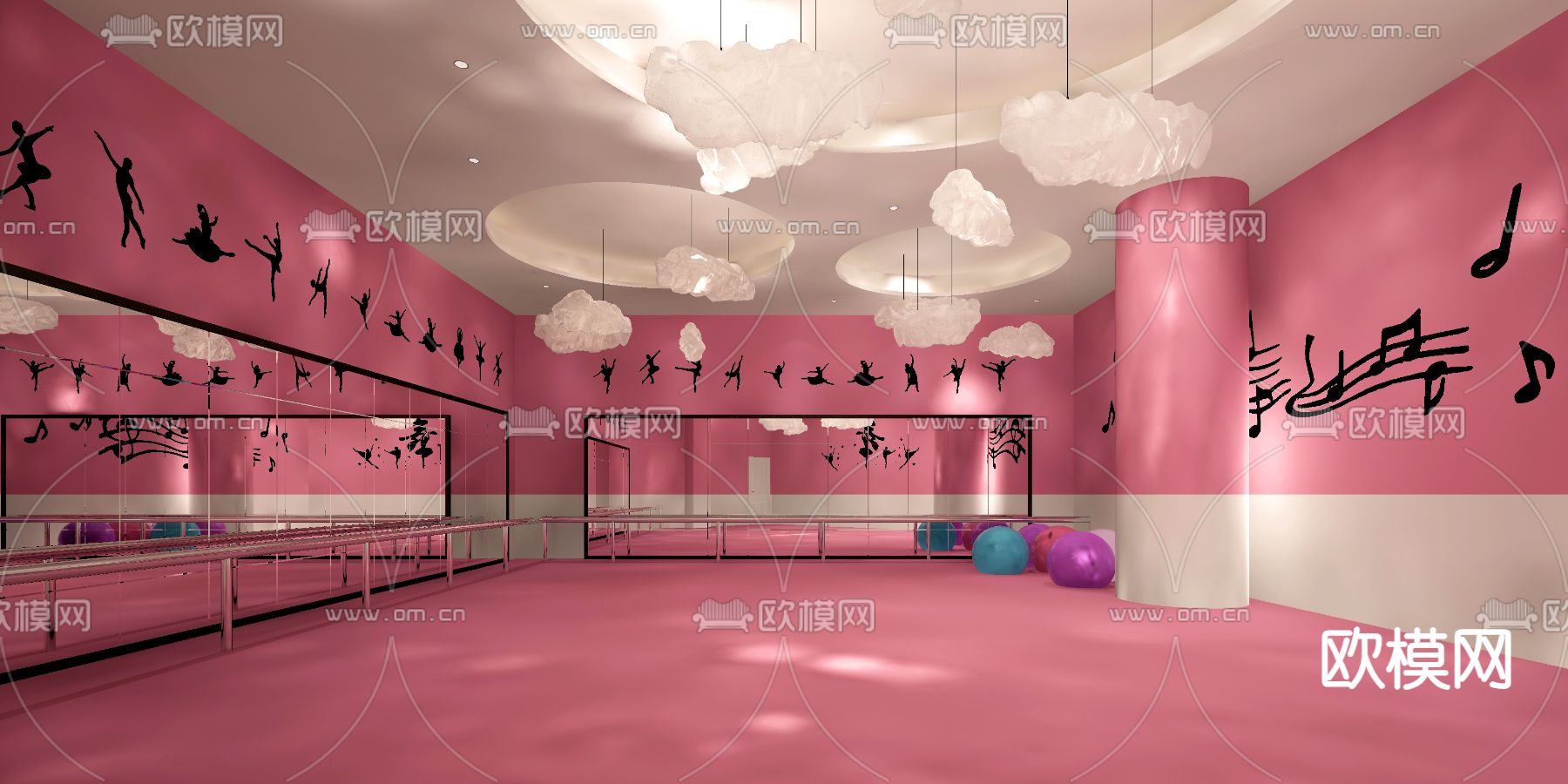 现代瑜伽室 舞蹈室3d模型下载