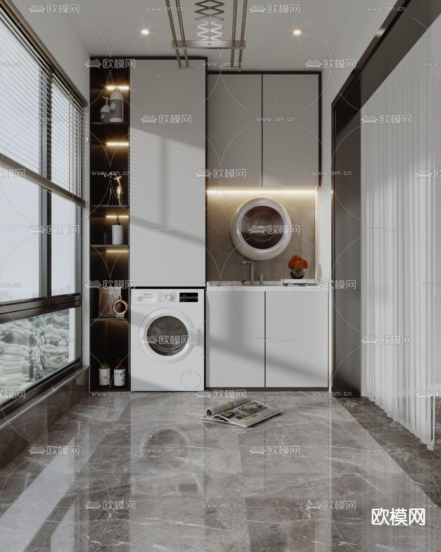 现代阳台 洗衣机柜3d模型下载