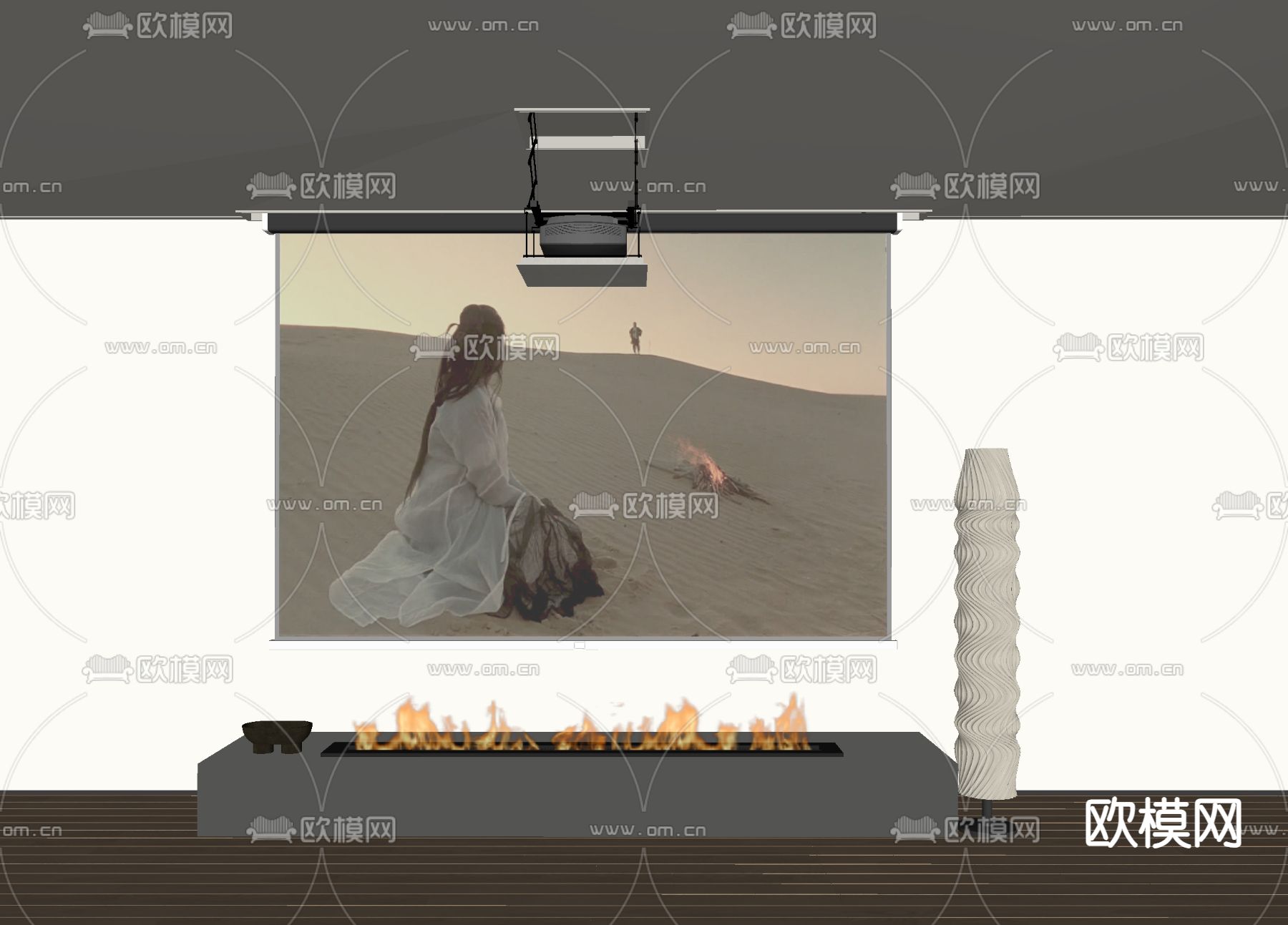 现代投影仪 投影幕布su模型下载（渲染图1）