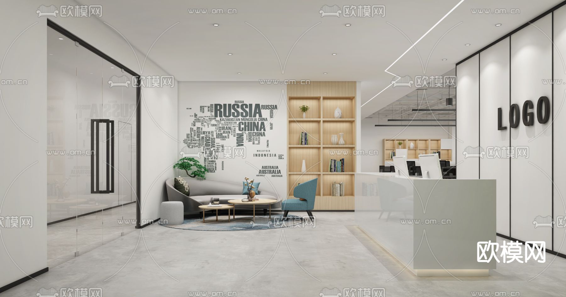 公司前台 接待区3d模型下载（渲染图1）