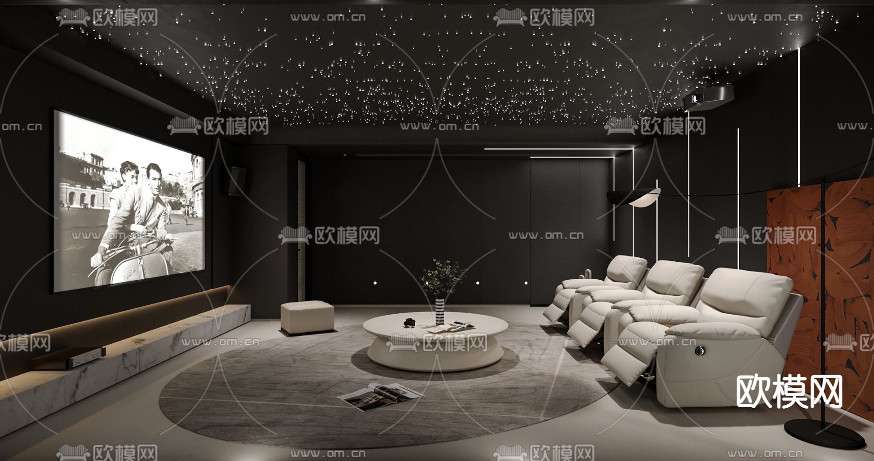 现代影音室 观影室3d模型下载（渲染图1）