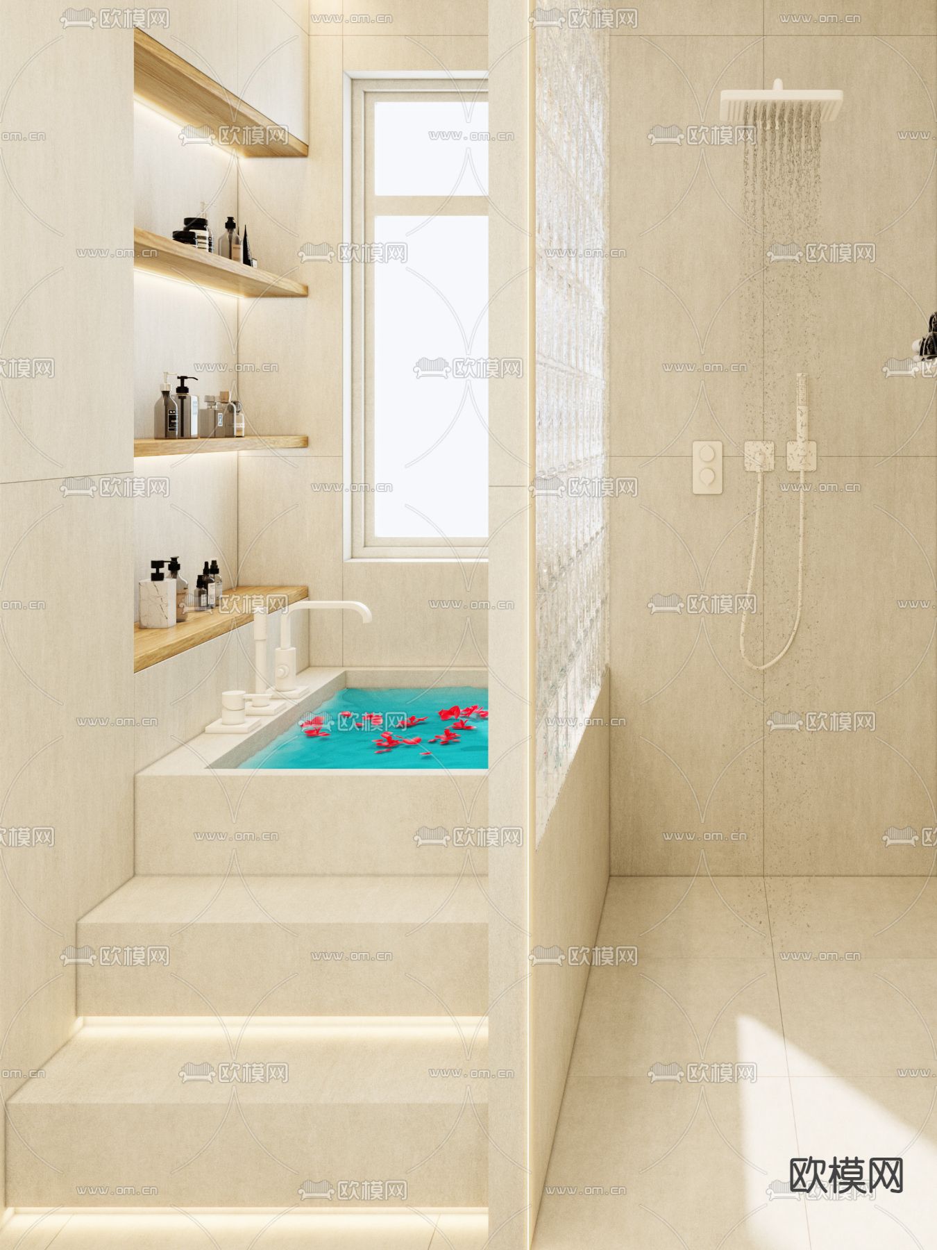 奶油风卫生间 浴室3d模型下载（渲染图4）